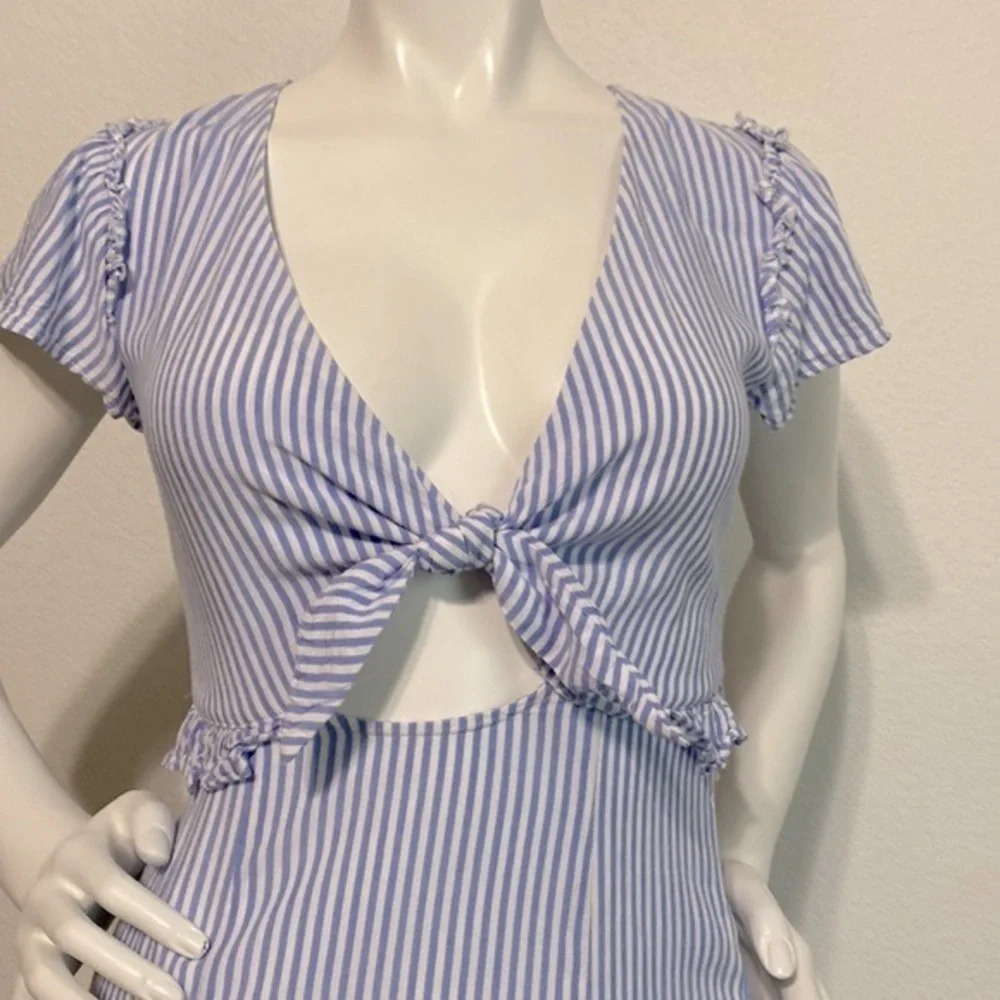 Lulus Seaport Blue and White Striped Tie Front Cutout Dress Size XS - Picture 6 of 10